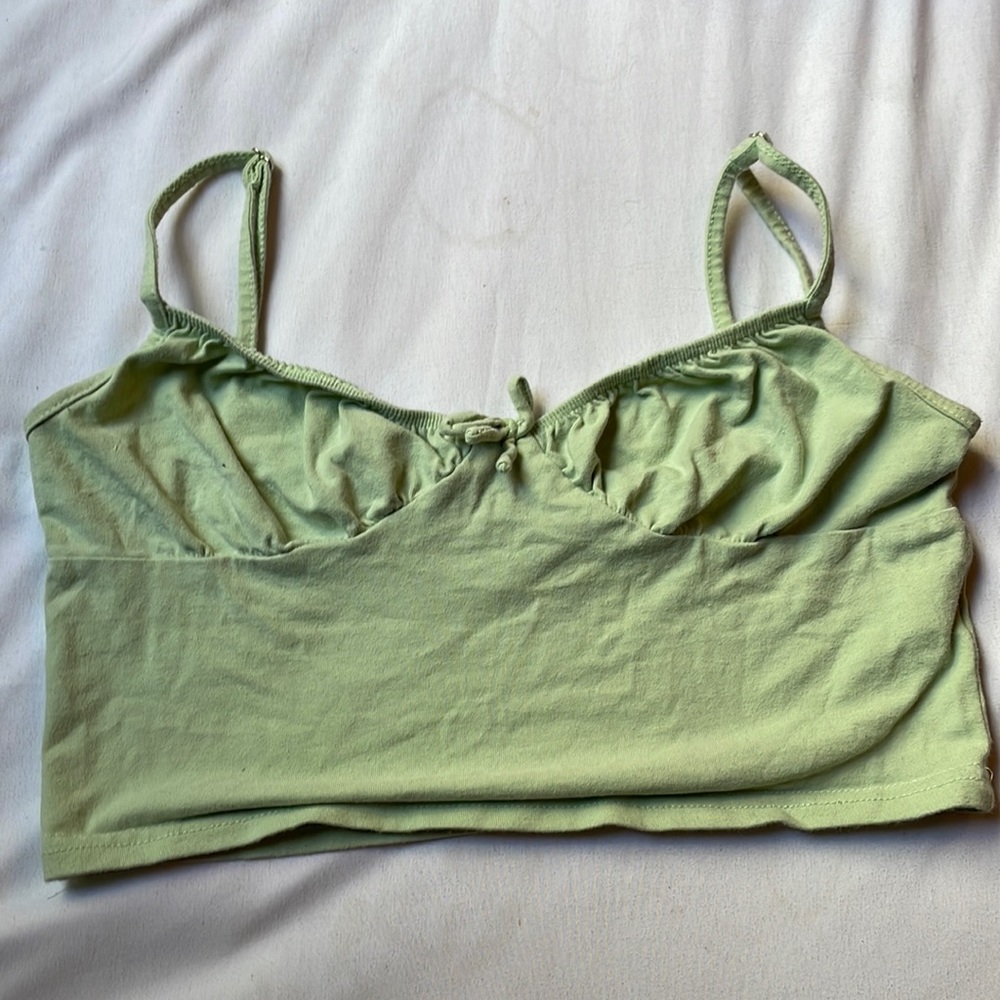 Green Spaghetti Strap Crop Top